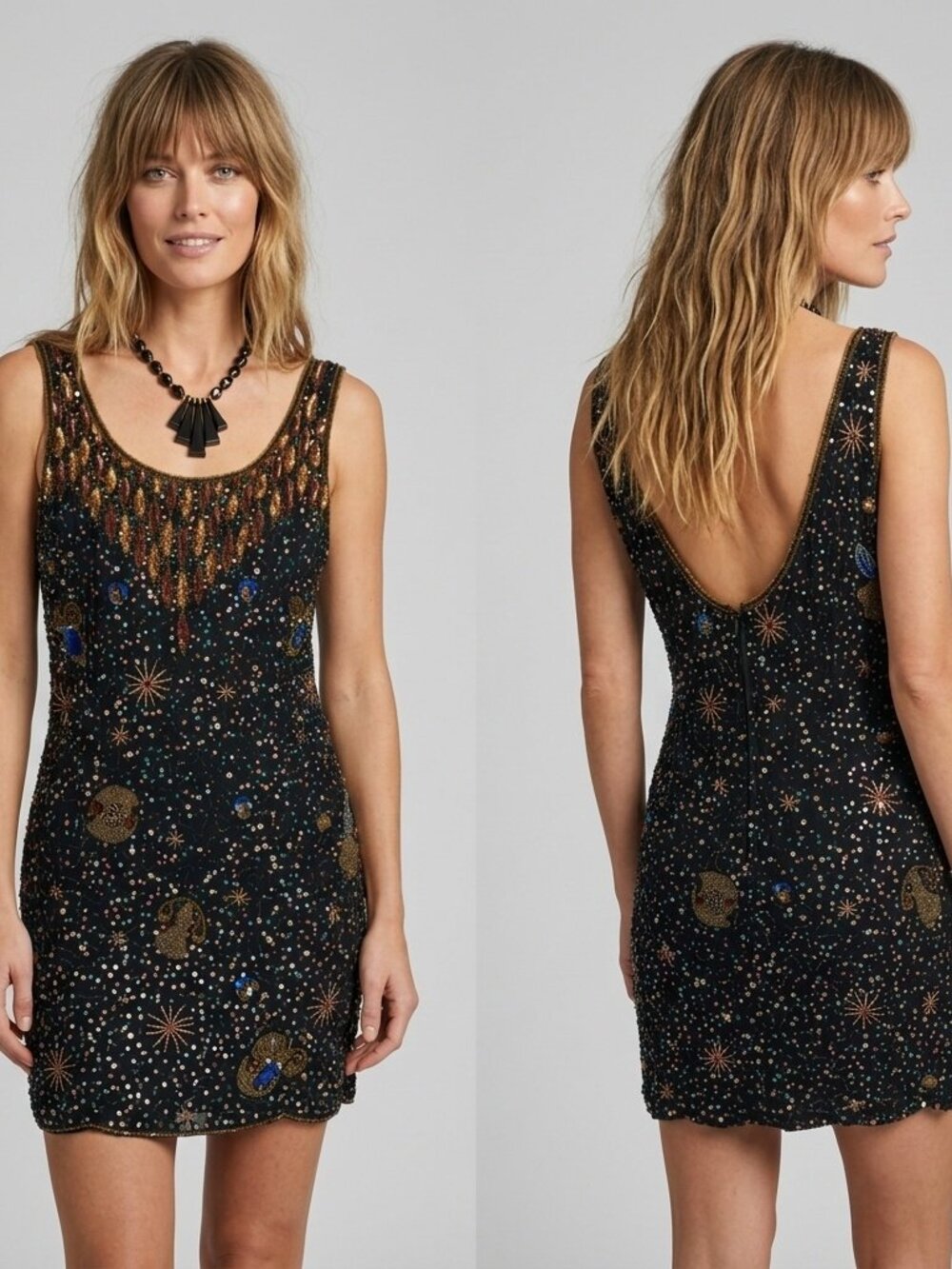 Silk Beaded Celestial Astronomy Star Party Dress Size Small